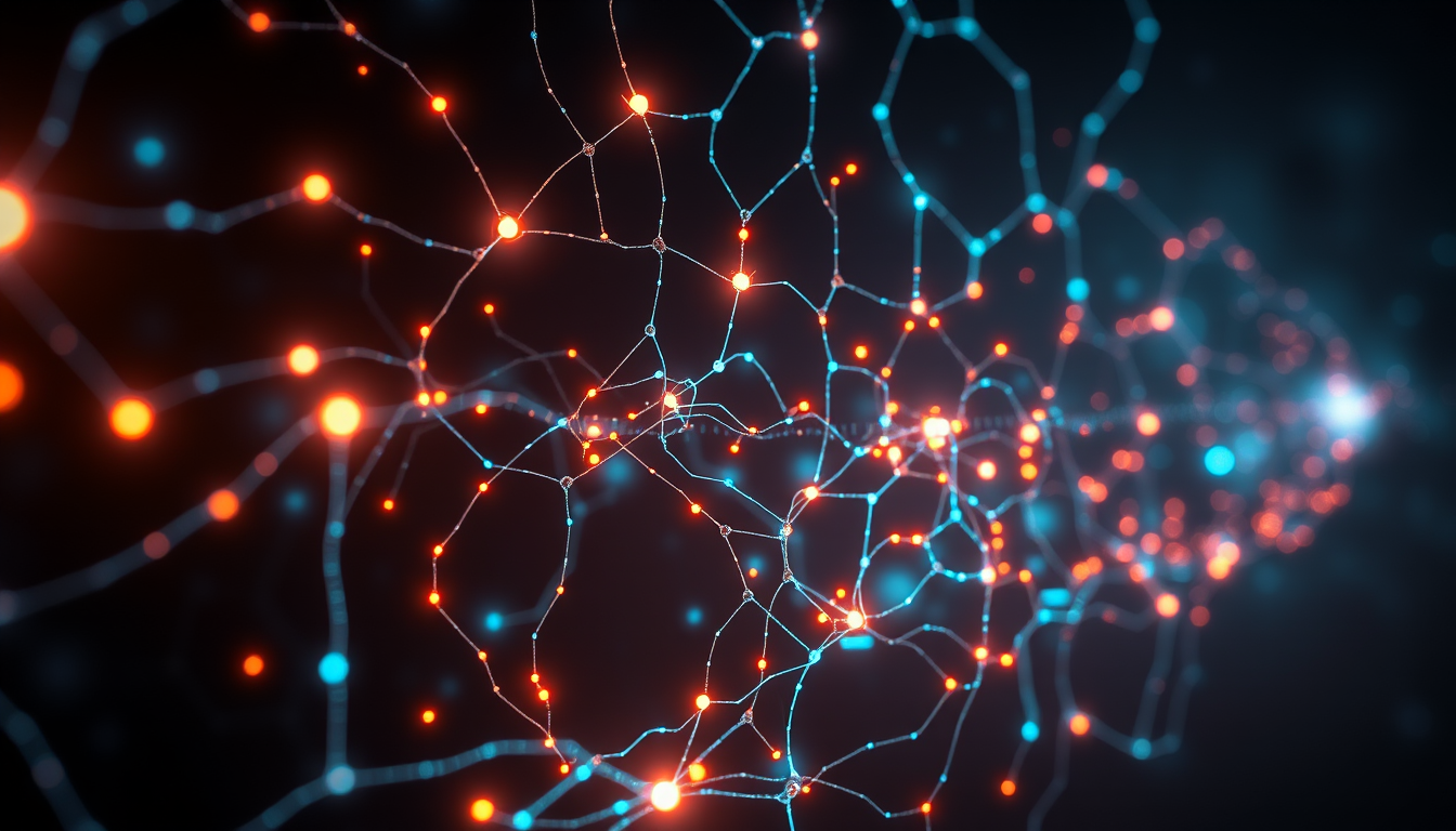 abstract artistic representation of artificial intelligence, glowing neural connections, dark futuristic atmosphere, abstract digital art, e