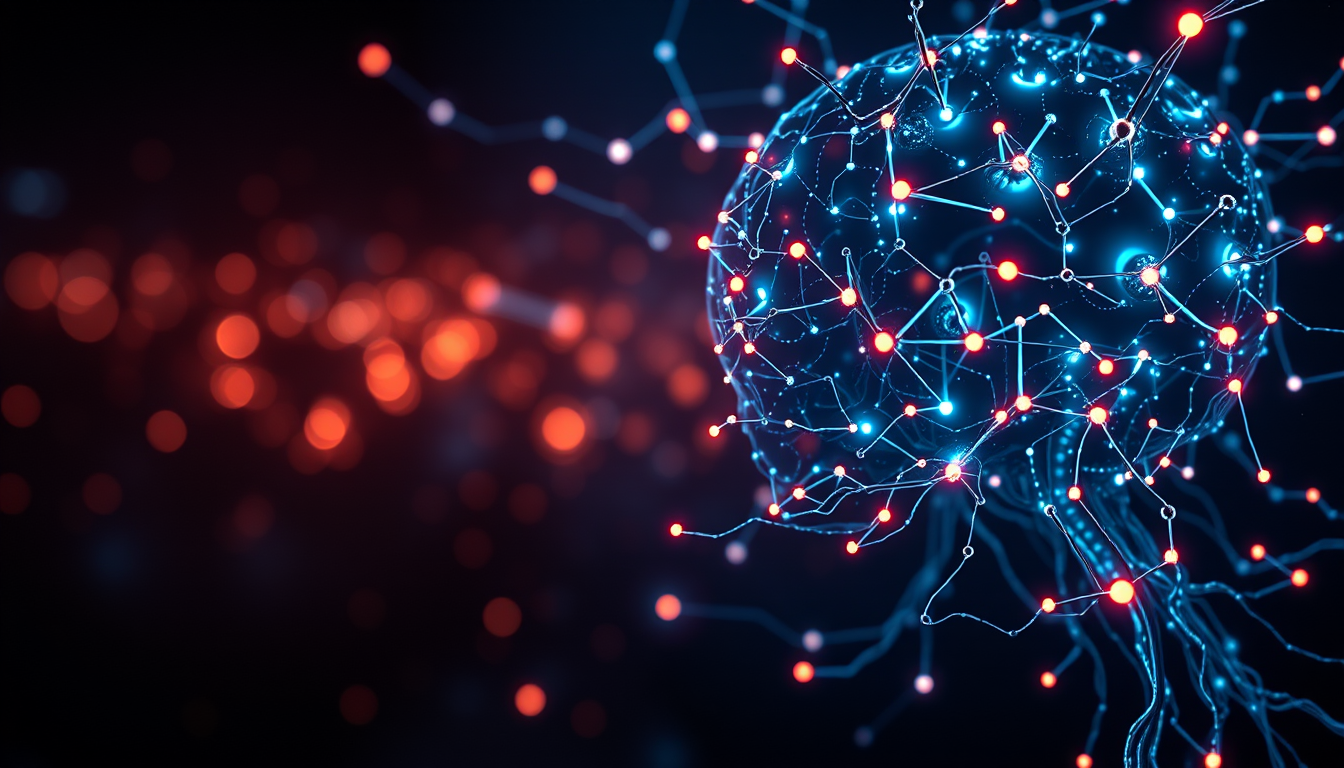 abstract artistic representation of artificial intelligence, glowing neural connections, dark futuristic atmosphere, moody editorial photogr